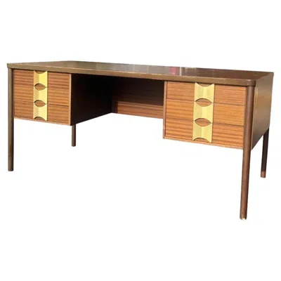 Pre-owned Herman Miller Vintage Modern Italian Designer Desk With Brass Pulls In  Style In Brown