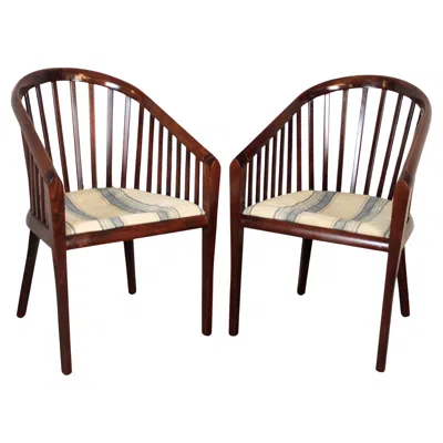 Pre-owned Herman Miller Vintage Spindle Back Rosewood Barrel Chairs In Brown