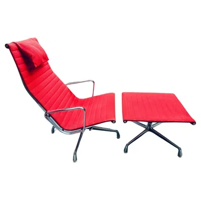Pre-owned Herman Miller Vitra Aluminium Chair Ea 124 And Ottoman Ea 125 By Charles & Ray Eames In Red