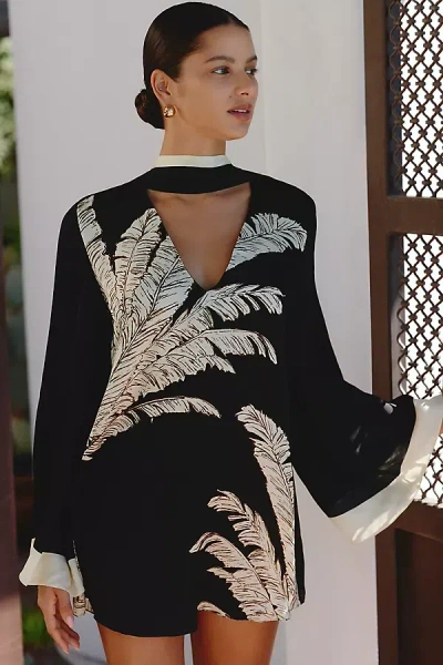 Hermant & Nandita Palm Mini Kaftan In Black
