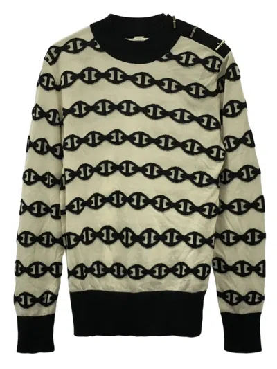 Pre-owned Hermes 00s Chain Pattern Cashmere Top In White