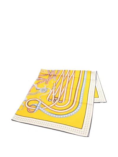 Pre-owned Hermes 00s Striped Cashmere Shawl In Yellow