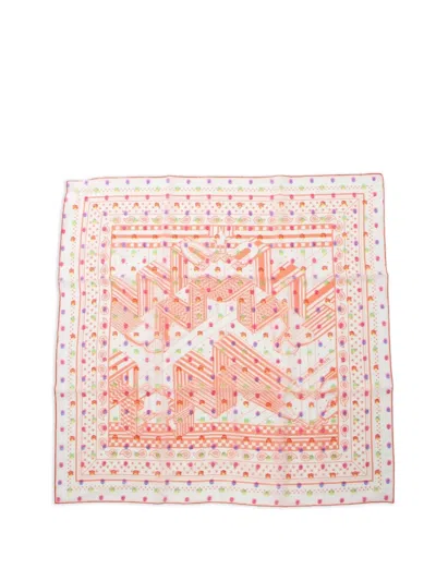 Pre-owned Hermes 10's Carre Sangles En Zigzag Scarf In White