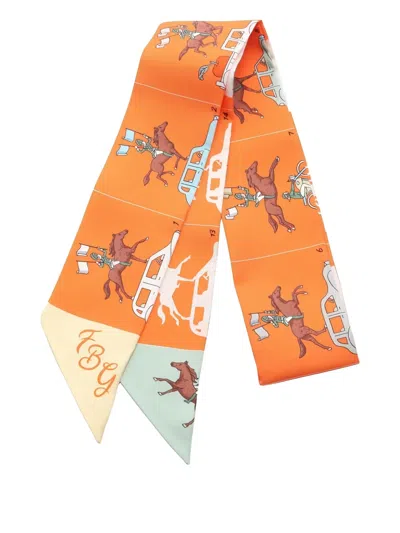 Pre-owned Hermes 10's Parade Ribbon Scarf In Orange