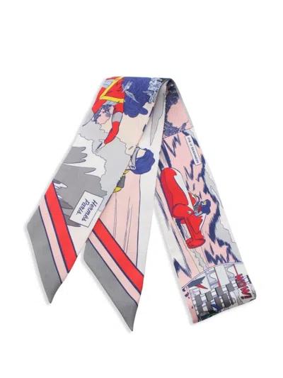Pre-owned Hermes 10's Twilly Wow Ribbon Scarf In White