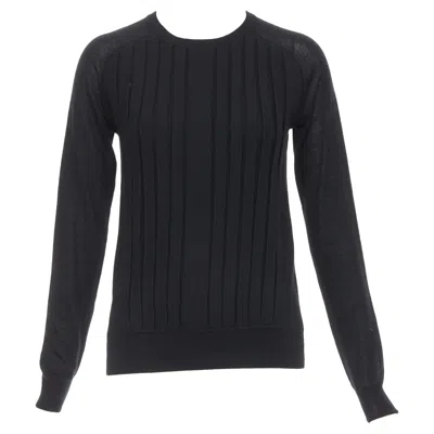 Pre-owned Hermes 100% Cashmere Black Accordion Pleated Front Raglan Sweater Fr34 Xs