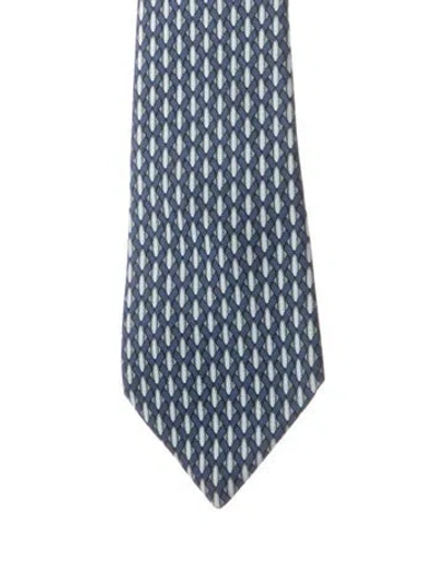 Pre-owned Hermes 100% Silk Tie In Blue