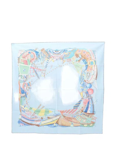 Pre-owned Hermes 10s Bord A Bord 80 Scarf In Blue
