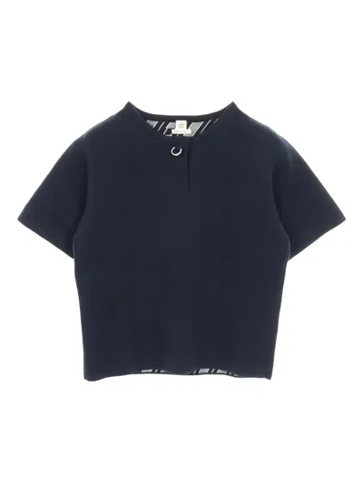Pre-owned Hermes 10s Cashmere Button Knit Short Sleeve Top In Blue