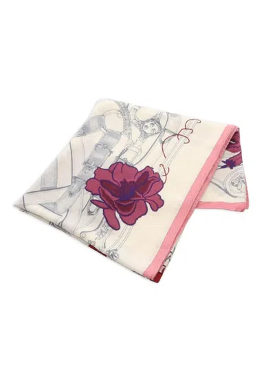 Pre-owned Hermes 10s Cavalcadour Fleuri Floral Scarf In Neutral