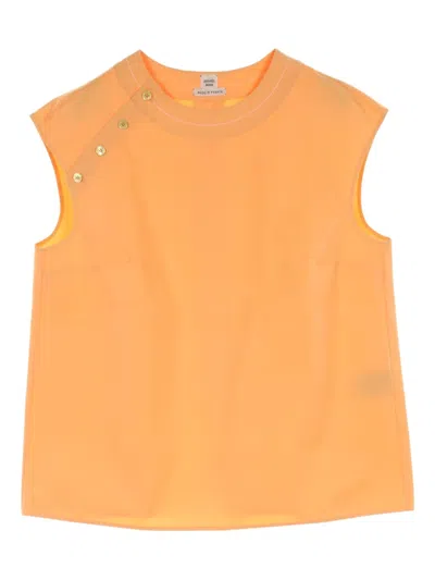 Pre-owned Hermes 10s Cotton Sleeveless Button Top In Orange