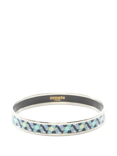 Pre-owned Hermes 10s Enamel Pm Cloisonne Enamel Bangle In Silver