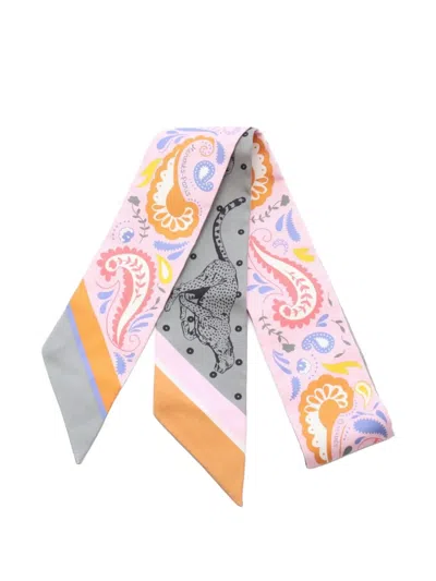 Pre-owned Hermes 10s Guepards-pattern Scarf In Pink
