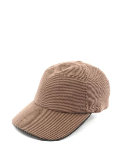 Pre-owned Hermes 10s H-embroidered Corduroy Cap In Brown