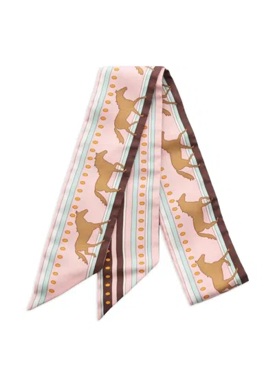 Pre-owned Hermes 10s Horse Stripe Ribbon Scarf In Pink
