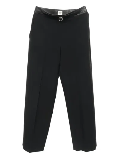 Pre-owned Hermes 10s Leather-trim Trousers In Black