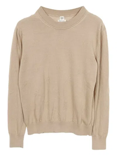 Pre-owned Hermes 10s Logo Intarsia-knit Sweater In Neutral
