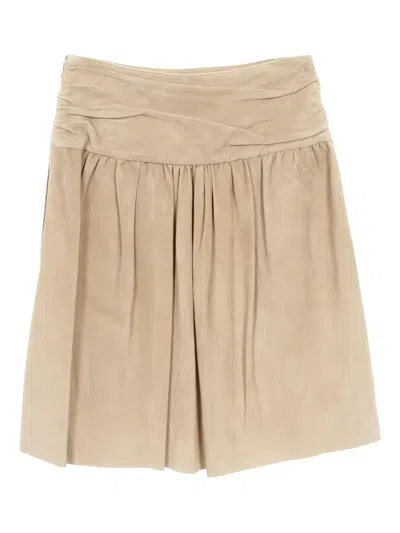 Pre-owned Hermes 10s Pleated Leather Mini Skirt In Neutral