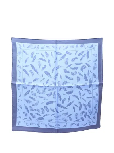 Pre-owned Hermes 10s Plumes Silk Scarf In Blue
