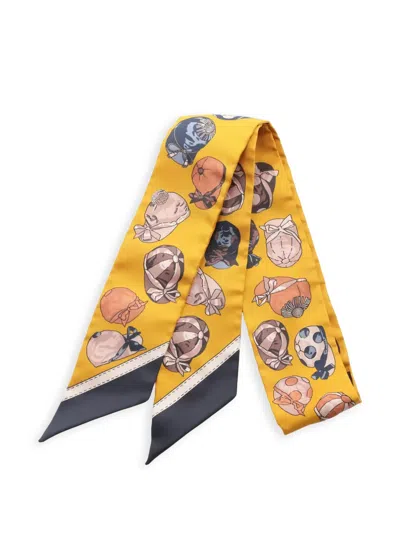 Pre-owned Hermes 10s Printed Silk Scarf In Yellow