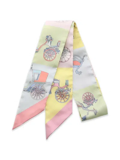 Pre-owned Hermes 10s Printed Silk Tie In Yellow