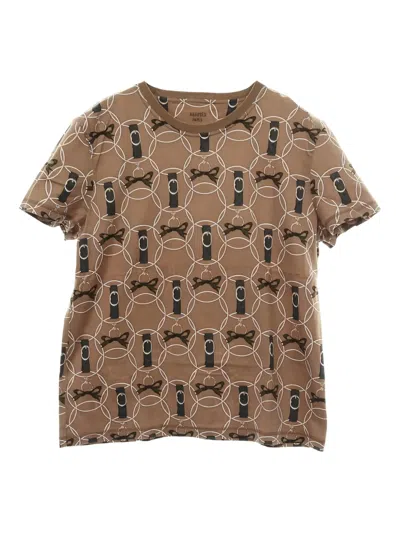 Pre-owned Hermes 10s Printed T-shirt In Brown