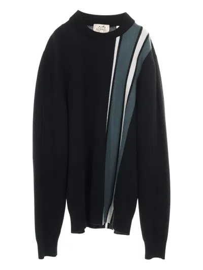 Pre-owned Hermes 10s Striped Sweater In Black