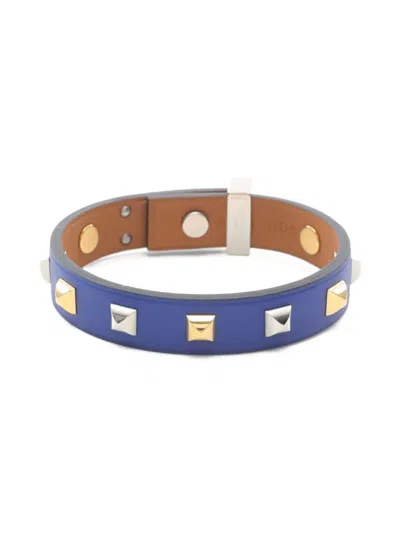 Pre-owned Hermes 10s Studded-embellishment Mini Dog Collar In Blue