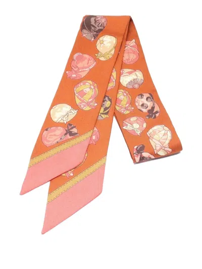 Pre-owned Hermes 10s Twilly Jockey Silk Scarf