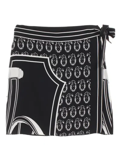 Pre-owned Hermes 10s Wrap Geometric Print Skirt In Black