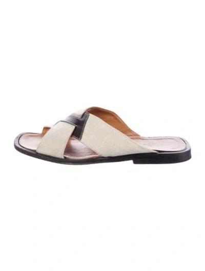 Pre-owned Hermes 12 Leather Slides In Black