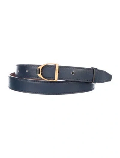Pre-owned Hermes 13 Mm Box Leather Etrier Belt In Blue