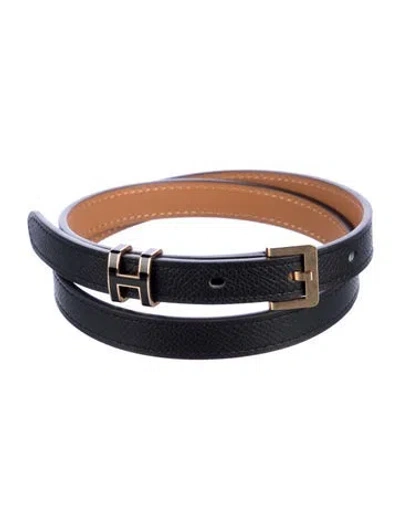 Pre-owned Hermes 13 Mm Epsom Leather H Belt In Black
