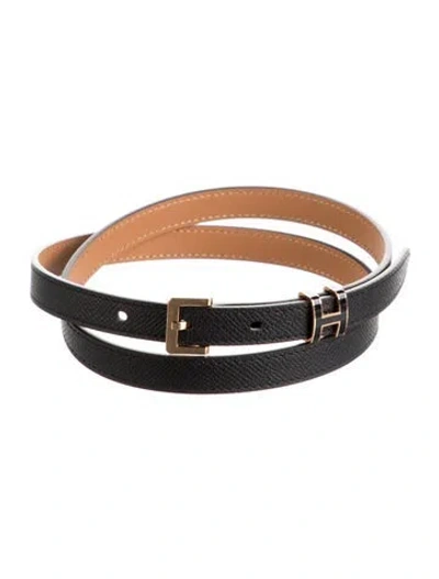 Pre-owned Hermes 13 Mm Epsom Leather H Belt In Black