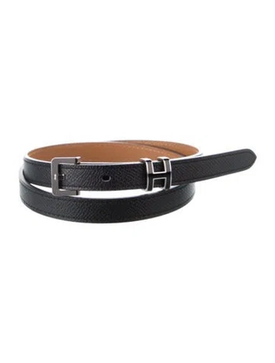 Pre-owned Hermes 13 Mm Epsom Leather H Belt In Black