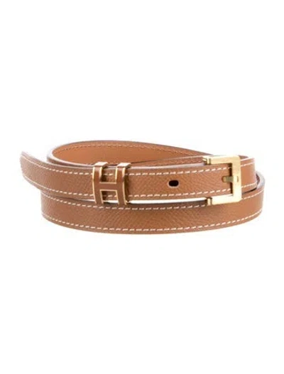 Pre-owned Hermes 13 Mm Epsom Leather H Belt In Brown