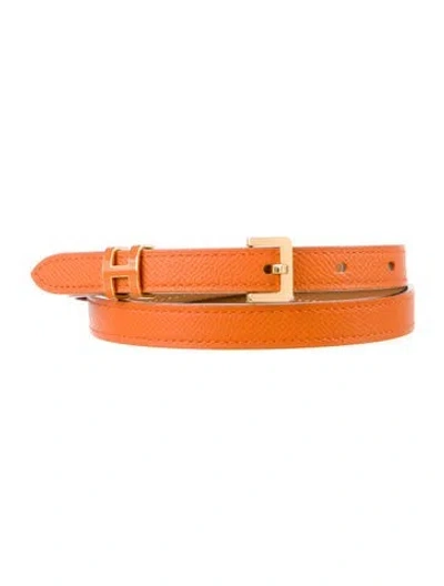 Pre-owned Hermes 13 Mm Epsom Leather Kelly Belt In Orange