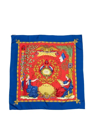Pre-owned Hermes 1789 Graphic-print Scarf In Blue