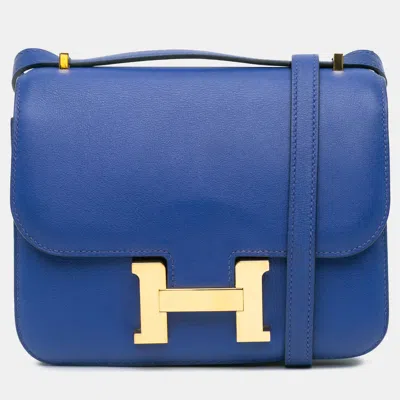 Pre-owned Hermes 18 Constance Blue Swift Leather Shoulder Bag
