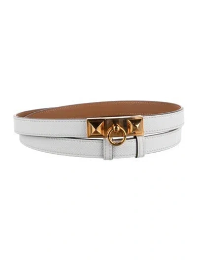 Pre-owned Hermes 18 Mm 2019 Rivale Belt In Brown/white