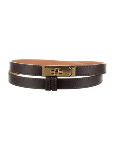 Pre-owned Hermes 18 Mm Box Leather Kelly Belt In Brown