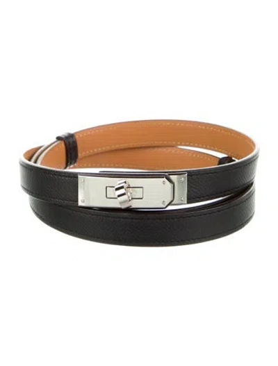Pre-owned Hermes 18 Mm Epsom Leather Kelly Belt In Black