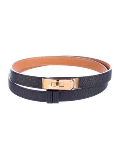Pre-owned Hermes 18 Mm Epsom Leather Kelly Belt In Black