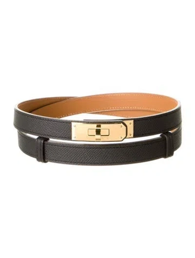 Pre-owned Hermes 18 Mm Epsom Leather Kelly Belt In Black