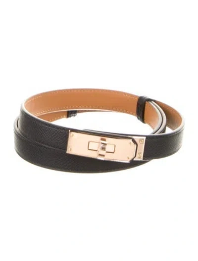 Pre-owned Hermes 18 Mm Epsom Leather Kelly Belt In Black