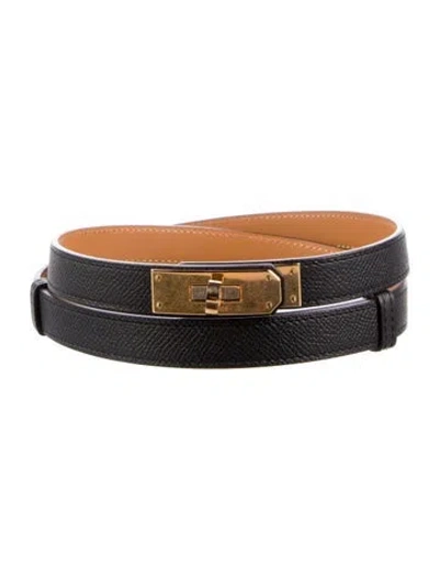 Pre-owned Hermes 18 Mm Epsom Leather Kelly Belt In Black