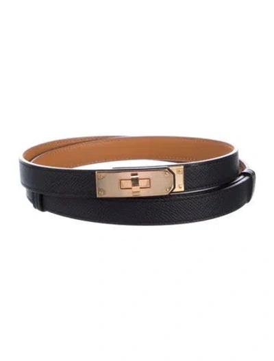 Pre-owned Hermes 18 Mm Epsom Leather Kelly Belt In Black