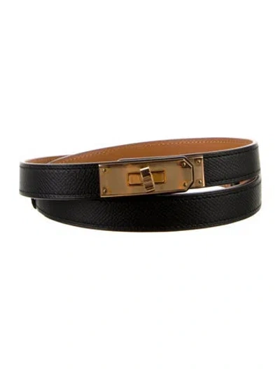 Pre-owned Hermes 18 Mm Epsom Leather Kelly Belt In Black