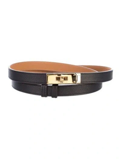 Pre-owned Hermes 18 Mm Epsom Leather Kelly Belt In Black