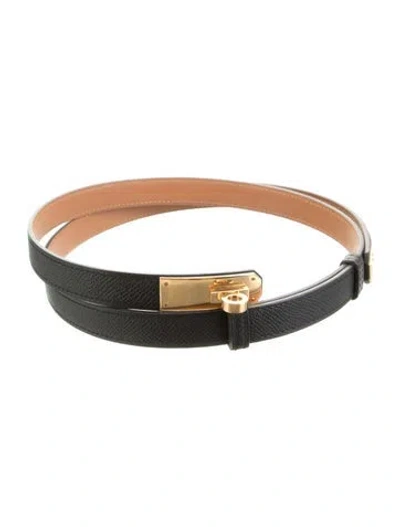 Pre-owned Hermes 18 Mm Epsom Leather Kelly Belt In Black